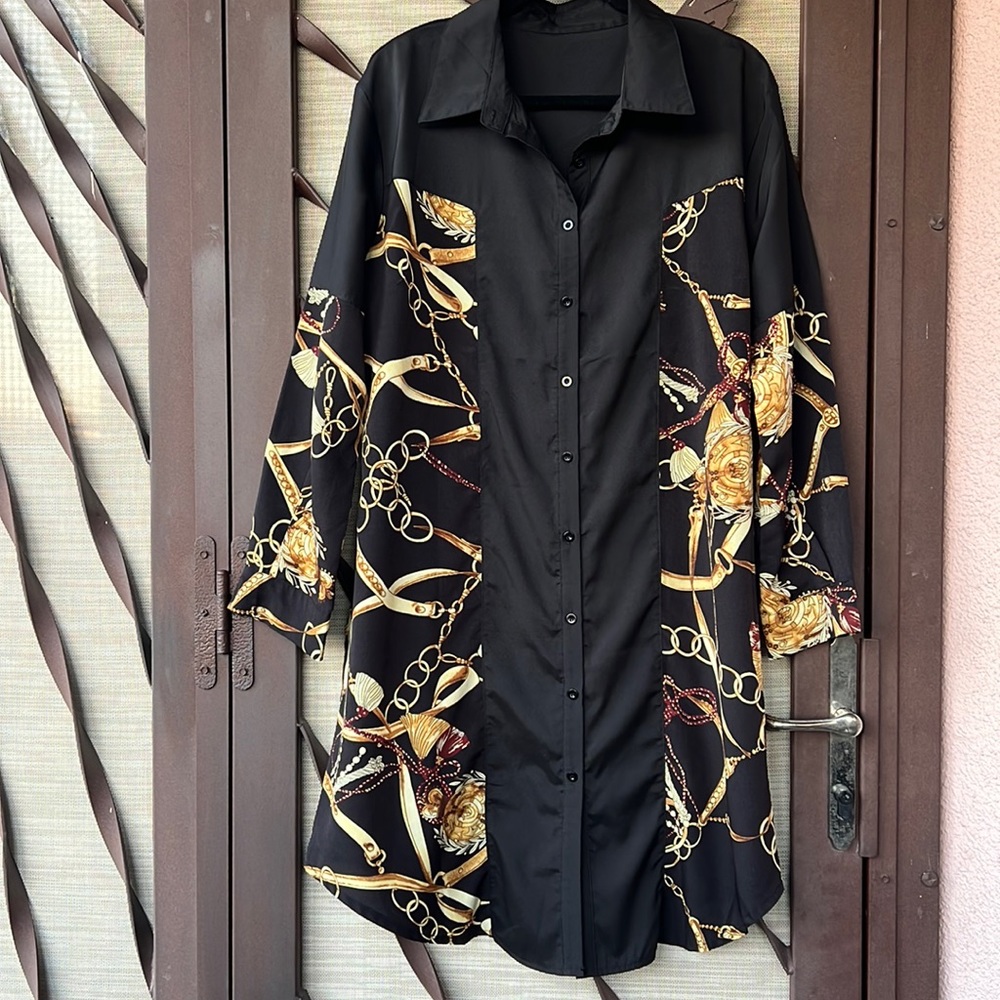 👗 Little Black Fall Floral Button Up Long Sleeve Midi Shirt Dress 👗